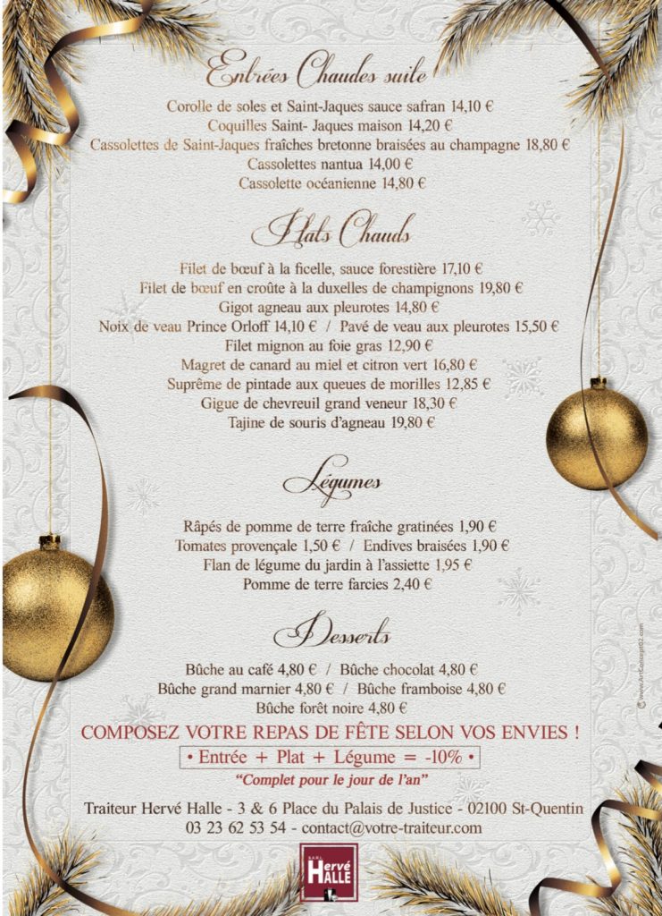 Menus de Noël 2021 Votre traiteur Hervé Halle